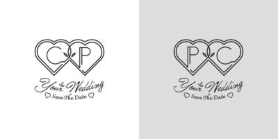Letters CP and PC Wedding Love Logo, for couples with C and P initials vector