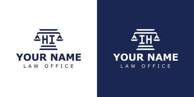 Letter HI and IH Legal Logo, suitable for lawyer, legal, or justice with HI or IH initials vector