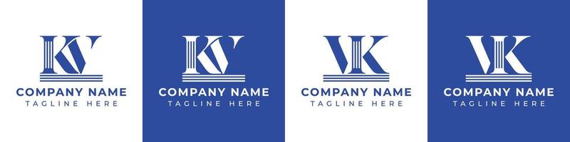 Letters VK and KV Pillar Logo Set, suitable for business with VK and KV related to Pillar vector