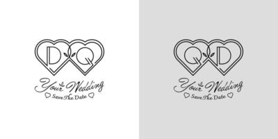 Letters DQ and QD Wedding Love Logo, for couples with D and Q initials vector