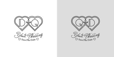 letras dq y qd Boda amor logo, para parejas con re y q iniciales vector