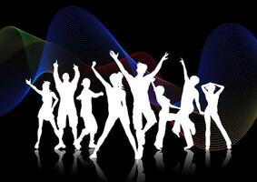 silhouettes of people dancing on an abstract wave background vector