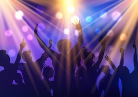 silhouette of a party audience under spotlights vector