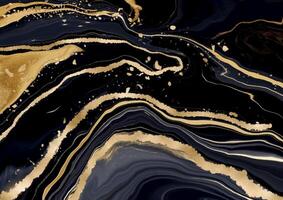 Black and gold liquid marble background vector