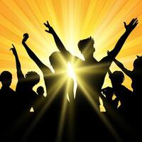 silhouettes of party people on a sunburst background vector