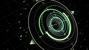 Close up of modern design of elements for technology background, seamless loop. Animation. Targeting system isolated on black background. video