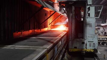 Russia - Moscow 5 March 2020. Side view of a metal details production line and automatic welding machine during working process. Scene. Time lapse effect, technologies and engineering concept. video