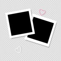 Set of photo frame mockup scrapbook realistic with shadows and hearts on grey background. Vector illustration