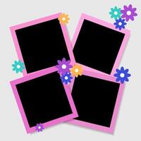 Set of photo frame mockup scrapbook realistic with flowers and with shadows on grey background. Vector illustration