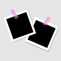 Set of photo frame mockup scrapbook realistic with shadows and pink stickers on background. Vector illustration