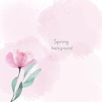 Spring pastel background with watercolor flower and leaves. Watercolor pink art design suitable for presentation, banner, card, social media. Vector