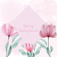 Spring pastel background with watercolor flowers and leaves. Watercolor pink art design suitable for presentation, banner, card, social media vector