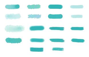 Set of vector paint brush stroke. Turquoise watercolor texture, background for social media. Brush highlight elements note underline isolated. Vector