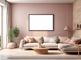 AI Generated Modern interior with AI-generated mockup paintings on the wall, created using artificial intelligence AI generation png