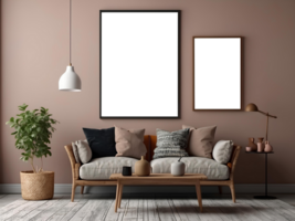 AI Generated Modern interior with AI-generated mockup paintings on the wall, created using artificial intelligence AI generation png