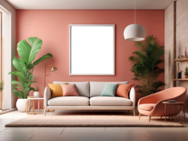 AI Generated Modern interior with AI-generated mockup paintings on the wall, created using artificial intelligence AI generation png