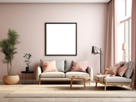 AI generated interior in loft, industrial style, 3d, mock up poster frame in modern interior. png