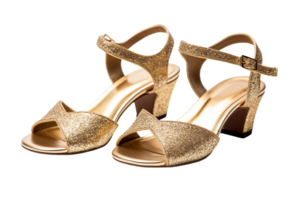 AI generated Glittery Gold Sandals on transparent background. png