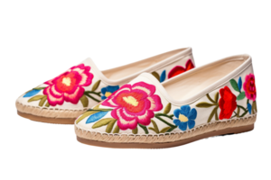 ai généré floral brodé espadrilles sur transparent Contexte. png