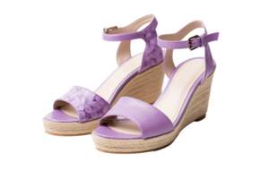 AI generated Lavender Wedge Sandals on transparent background. png