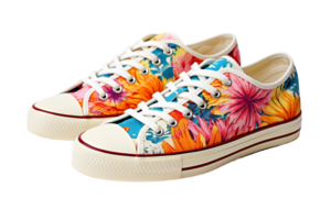 AI generated Floral Canvas Sneakers on transparent background. png