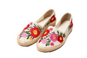 AI generated Floral Embroidered Espadrilles on transparent background. png