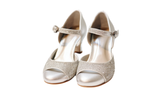 AI generated Sparkling Silver Mary Janes on transparent background. png