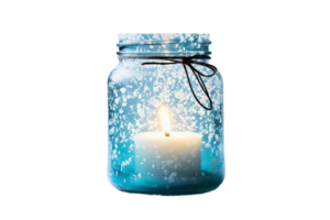 AI generated Illuminated Candle in a Snowy Jar On Transparent Background png