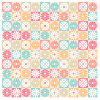 Retro Mid Century Daisy Flowers Checked Pattern png