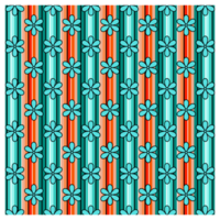 Retro Mid Century Blue And Orange Stripes And Flowers Pattern png