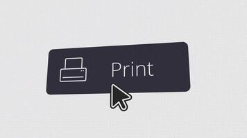 cursor clicks print button, printer printing a document or photo image, computer screen effect, motion graphics animation video