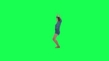 vert écran isolé 3d fille dans jeans poulet Danse droite angle video