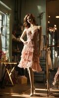 AI generated mini dress with low neckline on a mannequin. ai generative photo