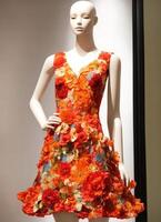 AI generated Fashionable evening orange summer dress on a mannequin. ai generative. ai generative photo