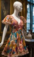 AI generated mini dress with low neckline on a mannequin. ai generative photo