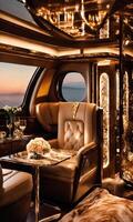 AI generated Interior of a luxury business jet airplane. Luxury travel. ai generative photo