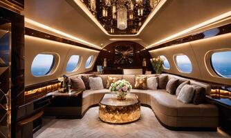 AI generated Interior of a luxury business jet airplane. Luxury travel. ai generative photo