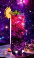 AI generated Purple cocktail with ice on a wooden table. Selective focus. ai generative photo