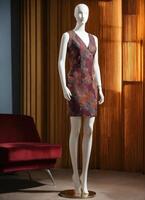 AI generated mini dress with low neckline on a mannequin. ai generative photo
