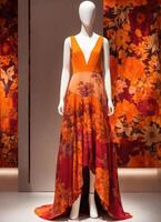 AI generated Fashionable evening orange summer dress on a mannequin. ai generative. ai generative photo