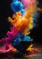 AI generated Colorful cloud with smoke on black background. ai generative photo