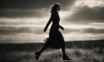 AI generated Blurry motion silhouette of a girl with long hair. ai generative photo