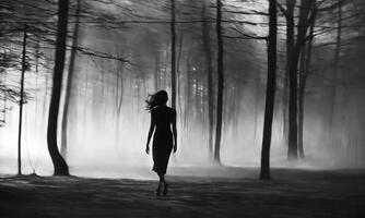 AI generated Blurry motion silhouette of a girl with long hair. ai generative photo