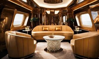 AI generated Interior of a luxury business jet airplane. Luxury travel. ai generative photo