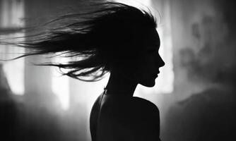 AI generated Blurry motion silhouette of a girl with long hair. ai generative photo