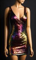 AI generated mini dress with low neckline on a mannequin. ai generative photo