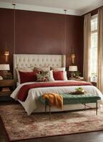 AI generated interior of classic bedroom, comfortable king size bed. ai generative photo