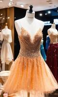 AI generated mini dress with low neckline on a mannequin. ai generative photo