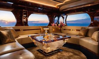 AI generated Interior of a luxury business jet airplane. Luxury travel. ai generative photo