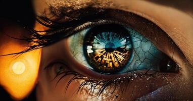 AI generated Close-up of beautiful female eye with broken glass effect. Fantasy image. ai generative photo